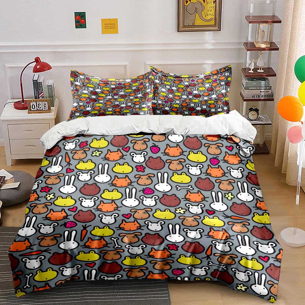 Duvet Cover Sets With Zipper - Karikatür Hayvan Yüz Desenli Nevresim Takımı