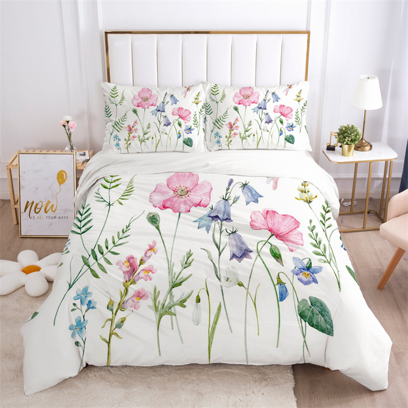 Aesthetic Floral Duvet Cover - Çiçek Yaprakları Yatak Seti Mikrofiber Kelebek