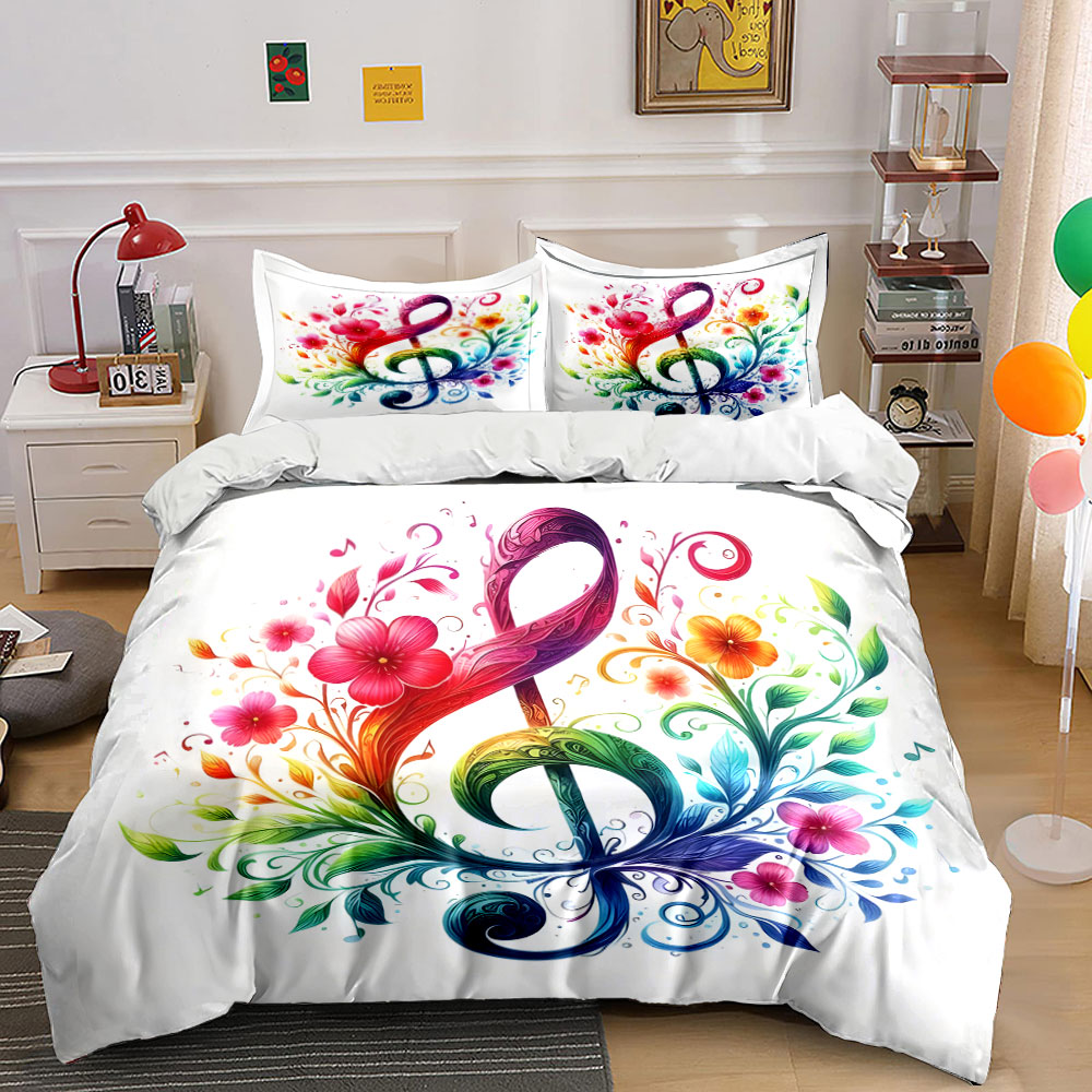 Canlı çiçek desenli müzik nota - Duvet Cover Sets With Zipper incelemesi ve fiyatı