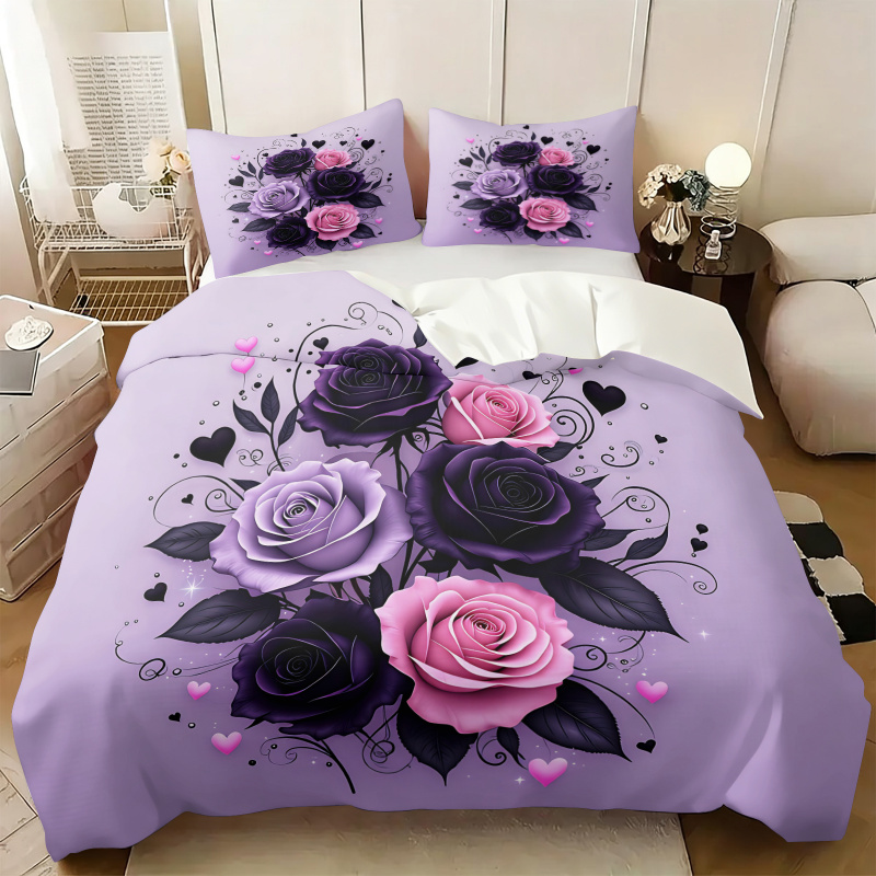 Mor Siyah Pembe Gül Kalp Nevre - Aesthetic Floral Duvet Cover incelemesi ve fiyatı